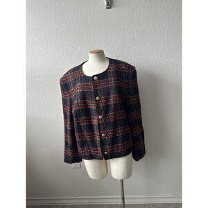 Vintage Tan Jay Plaid Cropped Tweed Jacket